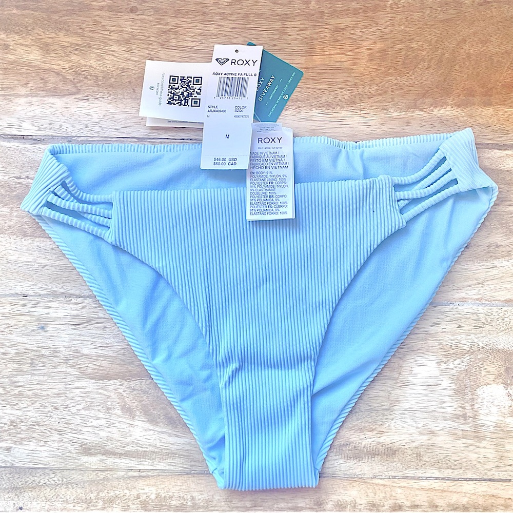 New Roxy Light Blue Ribbed Bikini Set Sz M - Picture 8 of 12